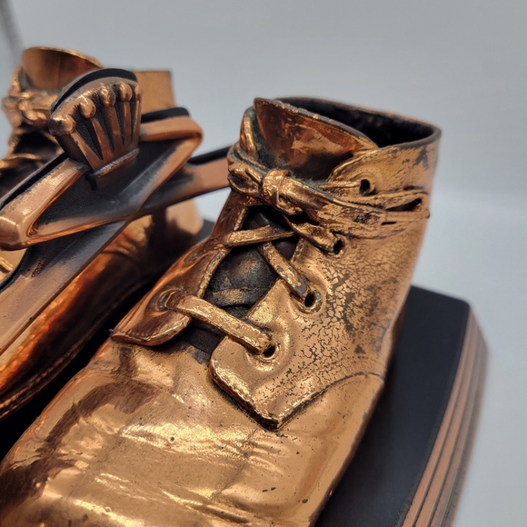 VTG Pair Brass Bronze Color Baby Shoe Slipper Bookends Book End Sculpture Prop - Picture 7 of 12